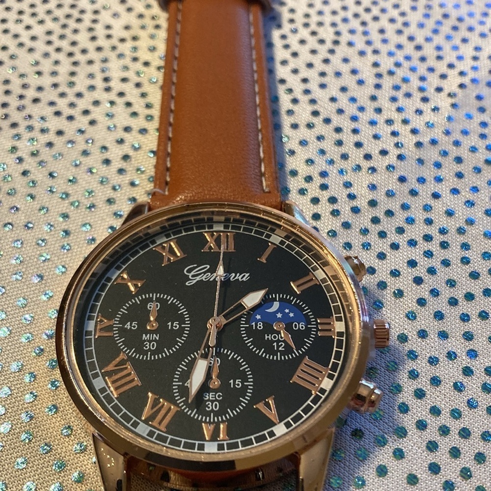 Men Round Pointer Quartz Watch & 3pcs Bracelet beautiful new brown - Picture 15 of 16